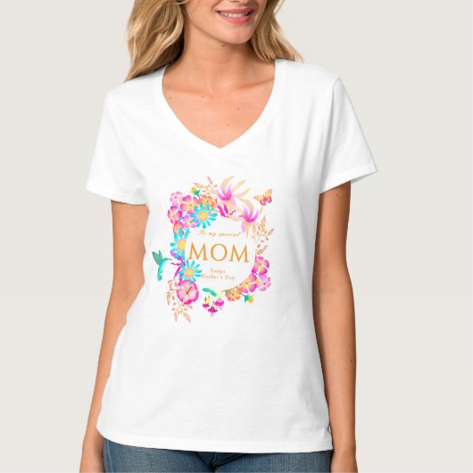 Bloeiend Bloemmotief Moeder Wit T-shirt (Voorkant)