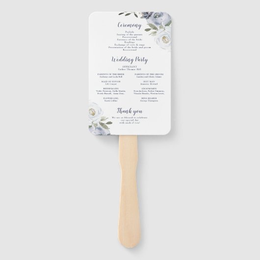 Bloeiend botanisch stoffig blauw bloemenprogramma handwaaier (Achterkant)