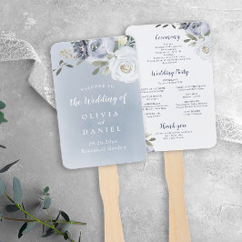 Bloeiend botanisch stoffig blauw bloemenprogramma handwaaier