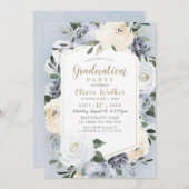 Bloeiend botanisch stoffig blauw bloemig afstudere kaart (Voorkant / Achterkant)