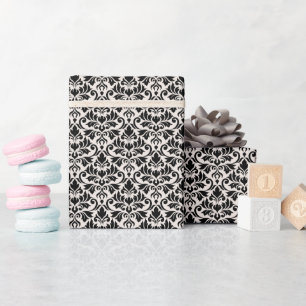 Bloeiend damastpatroon zwart op crème cadeaupapier