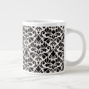 Bloeiend damastpatroon zwart op crème grote koffiekop