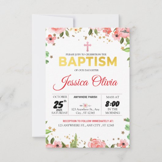 Bloeiend Geloof: Roze Bloemdoop Uitnodiging (Voorkant)