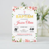 Bloeiend Geloof: Roze Bloemdoop Uitnodiging (Staand voorkant)