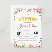 Bloeiend Geloof: Roze Bloemdoop Uitnodiging (Voorkant / Achterkant)