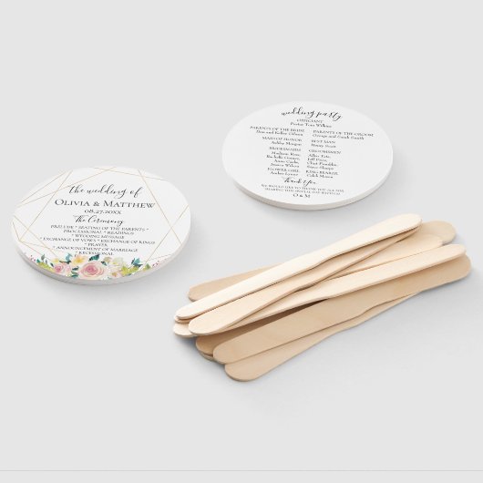 Bloeiend Geometrisch Huwelijksprogramma Handwaaier (Niet-gemonteerd)