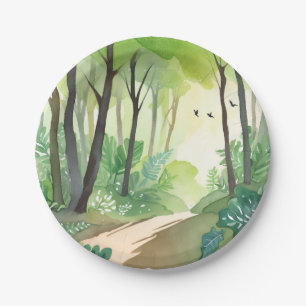 Bloeiend groen bos   Natuur aquarel Papieren Bordje