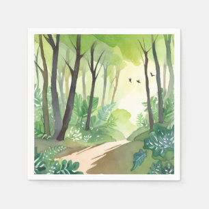 Bloeiend groen bos Natuur aquarel Servet