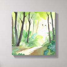 bloeiend groen bos | Natuur Waterverf