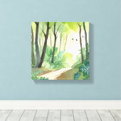 bloeiend groen bos | Natuur Waterverf Canvas Afdruk (Insitu (Houten vloer))