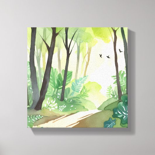 bloeiend groen bos | Natuur Waterverf Canvas Afdruk (Voorkant)