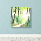 bloeiend groen bos | Natuur Waterverf Canvas Afdruk (Insitu (Houten vloer))