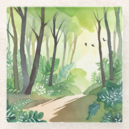 bloeiend groen bos | Natuur Waterverf Glazen Onderzetter