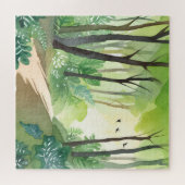 bloeiend groen bos | Natuur Waterverf Legpuzzel (Horizontaal)