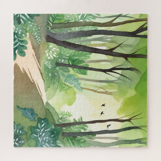 bloeiend groen bos | Natuur Waterverf Legpuzzel (Horizontaal)