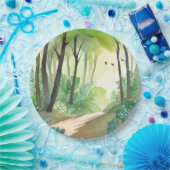 bloeiend groen bos | Natuur Waterverf Papieren Bordje (Feest)