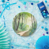 bloeiend groen bos | Natuur Waterverf Papieren Bordje (Feest)