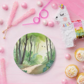 bloeiend groen bos | Natuur Waterverf Papieren Bordje (Feest)