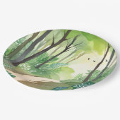 bloeiend groen bos | Natuur Waterverf Papieren Bordje (Gekanteld)