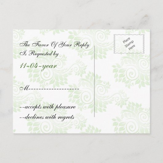 bloeiend groen monogram elegant bruiloft RSVP Uitnodiging Briefkaart (Achterkant)