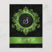 bloeiend groen monogram elegant bruiloft RSVP Uitnodiging Briefkaart (Voorkant)