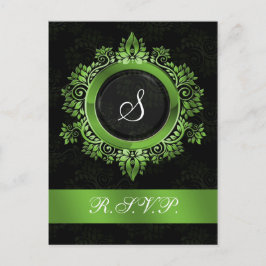 bloeiend groen monogram elegant bruiloft RSVP Uitnodiging Briefkaart