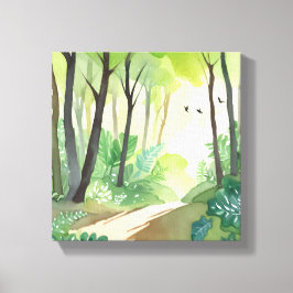 Bloeiend Groen Woud | Natuur Waterverf Canvas Afdruk