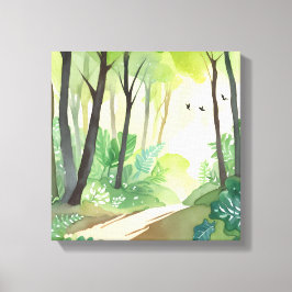 Bloeiend Groen Woud | Natuur Waterverf Canvas Afdruk
