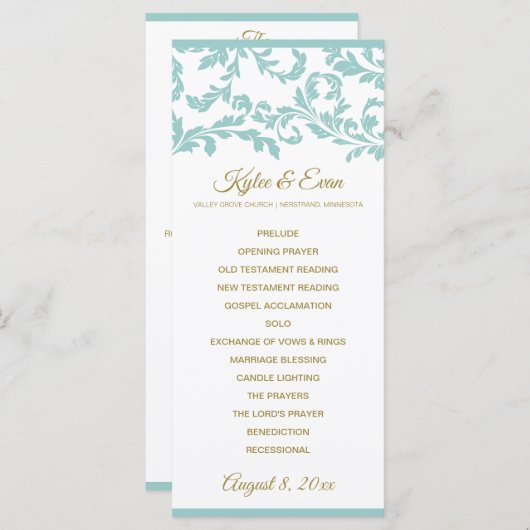 Bloeiend huwelijksprogramma - Licht Turquoise & Go Programmakaart (Voorkant / Achterkant)