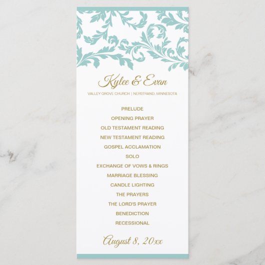 Bloeiend huwelijksprogramma - Licht Turquoise & Go Programmakaart (Voorkant)