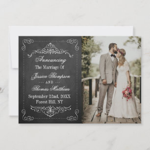 bloeiend krijtbord bruiloft foto huwelijk aankondiging