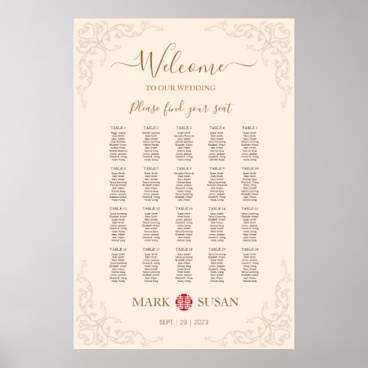 Bloeiend Lijst Chinees Bruiloft Zitplaatsen Poster (Voorkant)