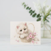 Bloeiend Mandje Kitten Bedankt Briefkaart (Staand voorkant)