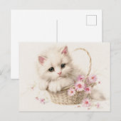 Bloeiend Mandje Kitten Bedankt Briefkaart (Voorkant / Achterkant)