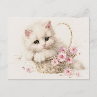 Bloeiend Mandje Kitten Bedankt Briefkaart