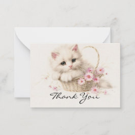 Bloeiend Mandje Kitten Bedankt Notitiekaartje