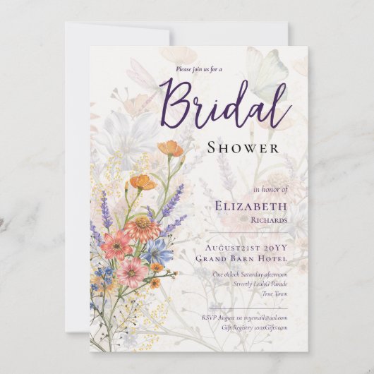 Bloeiend Mooie Romantische Bloemige Bruidsfeest Kaart (Voorkant)