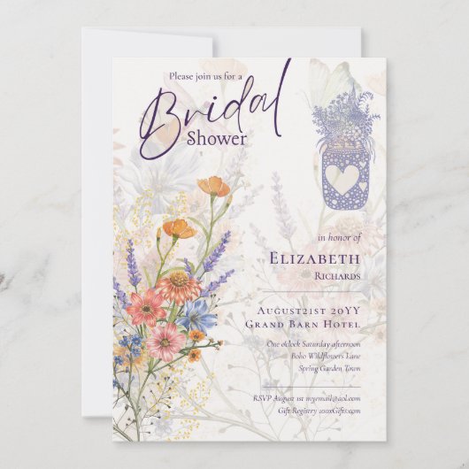 Bloeiend Mooie Romantische Bloemige Bruidsfeest Kaart (Voorkant)