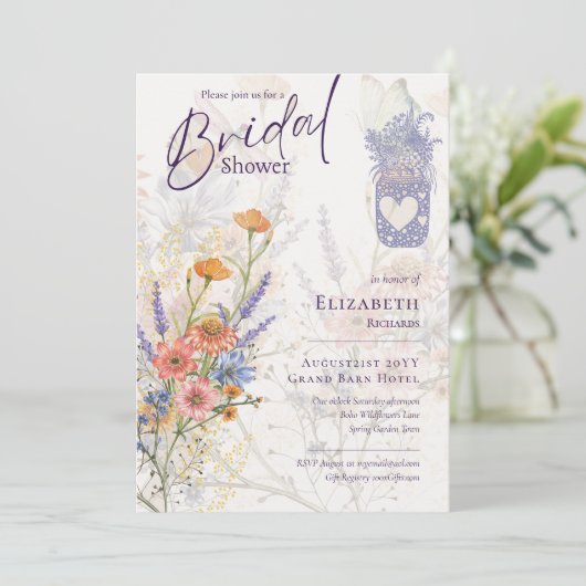 Bloeiend Mooie Romantische Bloemige Bruidsfeest Kaart (Staand voorkant)