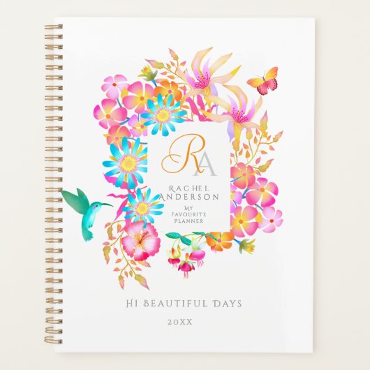 Bloeiend mystiek bloemmotief met monogram wit planner (Voorkant)
