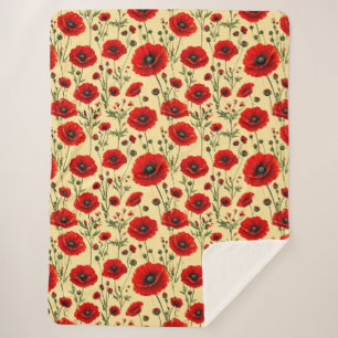 Bloeiend Papaver Tuinpatroon Voor Huiselijk Comfor Sherpa Deken