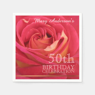 Bloeiend Roos 50ste Verjaardag Feest PN Servetten