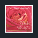 Bloeiend Roos 70ste Verjaardag Feest PN Servetten<br><div class="desc">Bloemfoto van een bleke rode bloeiende roos met een lichte vervaging voor het toevoegen van zachtheid aan het afbeelding. Ontwerp op party papier servet voor 70e verjaardag viering naam aan te passen. U kunt tekst (lettertype, kleur, grootte en positie) eenvoudig wijzigen door op de knop Personaliseren of aanpassen te klikken....</div>