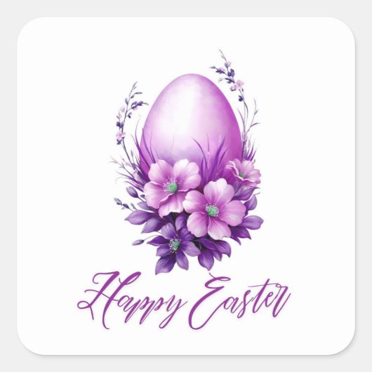 Bloeiend Roos Easter Egg Vierkante Sticker (Voorkant)