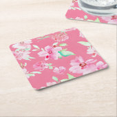 Bloeiend Roze Bloemen Papier Onderzetters (Schuin)