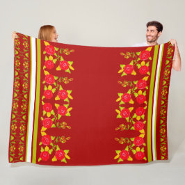 Bloeiend Rozen patroonontwerp met limoengroen Fleece Deken