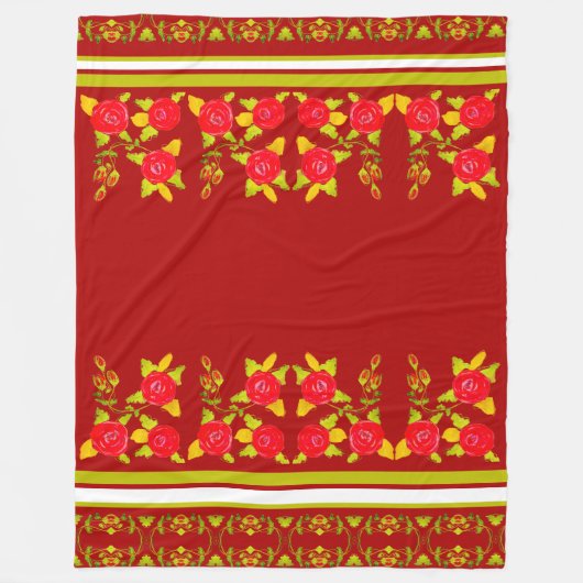 Bloeiend Rozen patroonontwerp met limoengroen Fleece Deken (Voorkant)