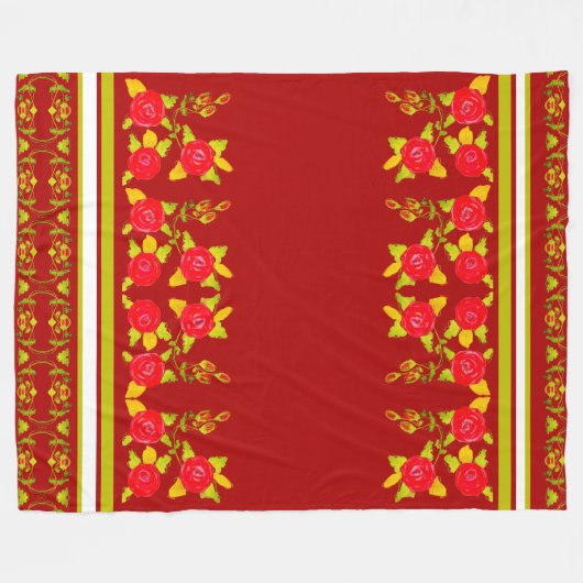 Bloeiend Rozen patroonontwerp met limoengroen Fleece Deken (Voorkant (Horizontaal))