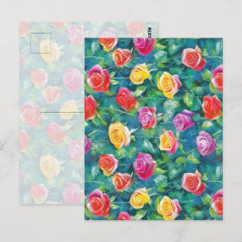 Bloeiend rozestruik tuin watercolor patroon briefkaart