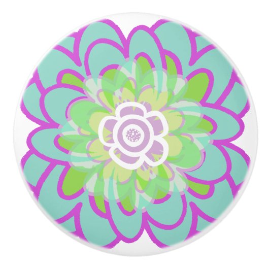 Bloeiend succulent keramische knop (Voorkant)